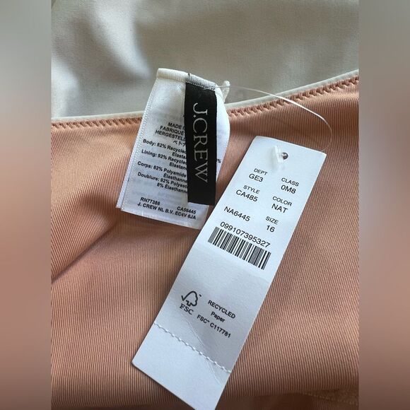 J.Crew Ruched Squareneck One-Piece Swimsuit NWT Women’s 16 Natural Full Coverage - Picture 4 of 9